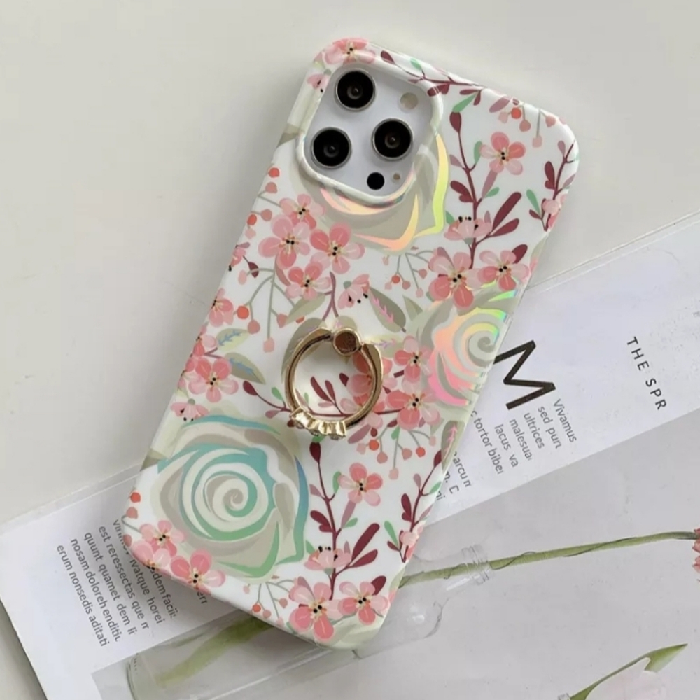 Floral iPhone 13 Case iPhone 13 Pro Ring holder Laser Holographic